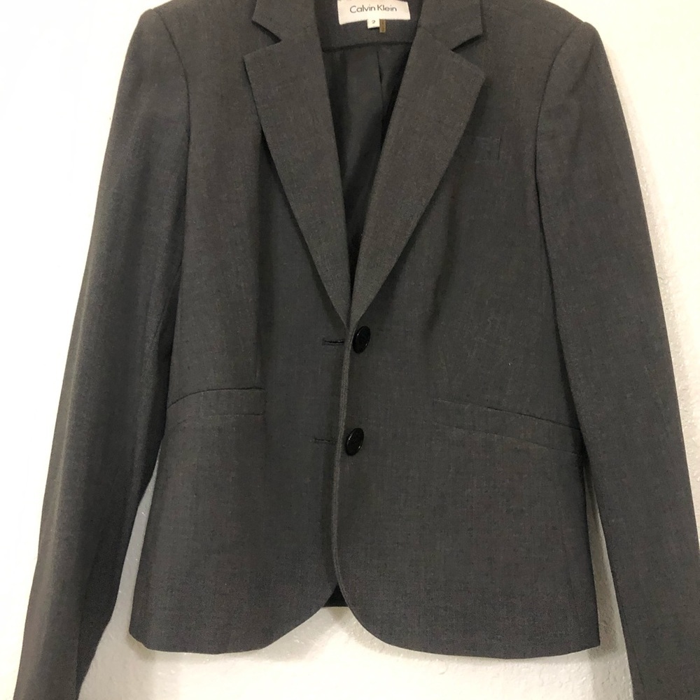Calvin Klein classic dark gray single breasted‎ suit blazer jacket size 2 New